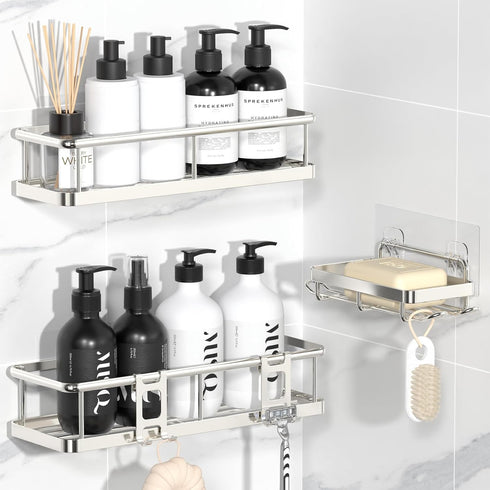 YASONIC Shower Caddy Adhesive, No Drill Bathroom Organizers, Rust Proof Shower Shelves,