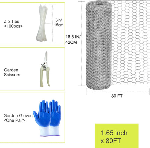24 Rifny 16.5 Inch 80 0.6 Inch Chicken Wire Fencing, x Feet Chicken Wire Mesh Roll for Garden Plants, Mesh Hexagonal