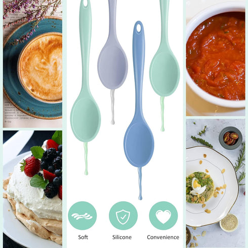 4 Pieces Large Silicone Mixing Spoon Set for Baking, Serving, Basting - Heat Resistant, Non-Stick Utensil Spoon