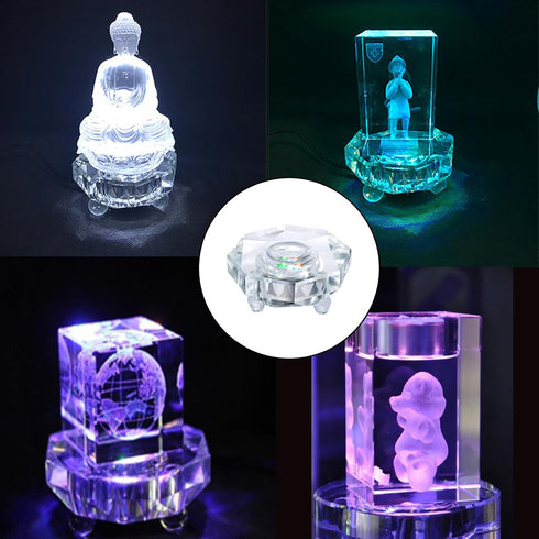3D 3D Crystal LED Light Base for Glass Art, Multicolor Changing Pedestal Stand with AC Power, Lighted Base for Crystal