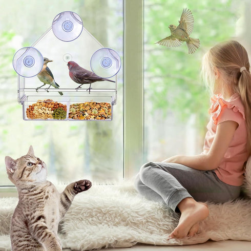 Window Bird Feeder, Clear Feeders with Strong Suction Cups for Outside Wild Birds