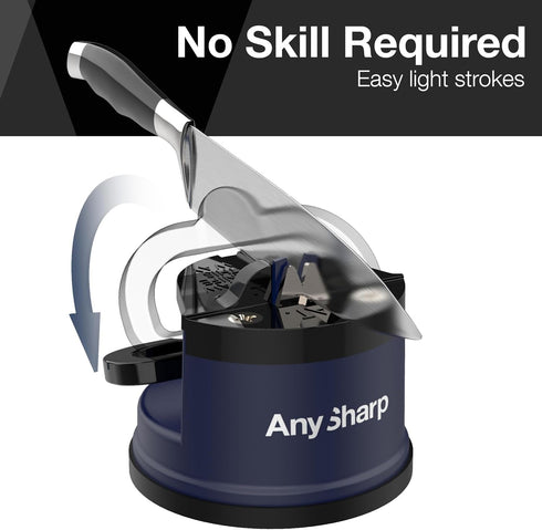 AnySharp Knife Sharpener, Hands-Free Safety, PowerGrip Suction, Safely Sharpens All Kitchen Knives, Ideal for Hardened Steel & Serrated, World's Best, Compact, One Size, Navy Blue by AnySharp