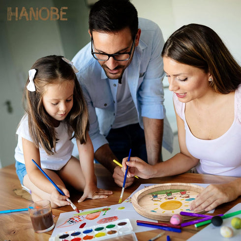 Hanobe Round Wood Decorative Tray, Unfinished Wooden Trays for Kitchen Countertop Crafts and Home Decor