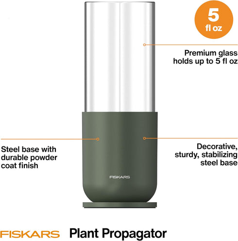 5 oz, Fiskars Plant Propagator, Single Glass Vase with Metal Stand for Rooting Cuttings, Hydroponic System for Indoor