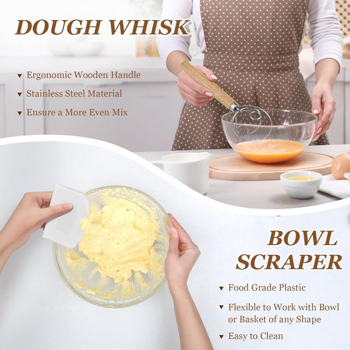2 9 Inch 24 Oz Sourdough Bread Baking Supplies, Sourdough Starter Kit, Round Banneton Bread Proofing Basket with Glass