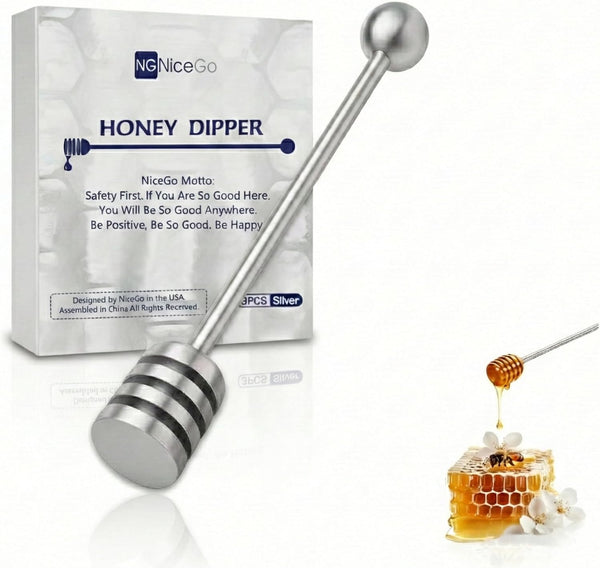 NiceGo Honey Dipper. Premium 304 Stainless Steel Honey Dipper Set, 6.3 Inch