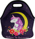 Violet Mist Cute Neoprene Lunch Bag, Insulated Tote Black Unicorn Reusable Lunch Box for Women