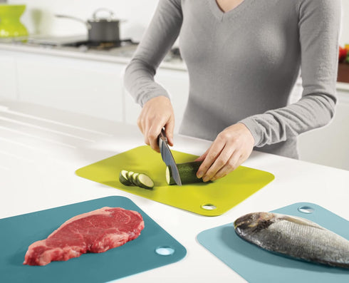 Joseph Joseph Duo Set of 3 Double-Sided Colour Coded Chopping Board Mat Set, Flexible, Easy to Store, Dishwasher-Safe -