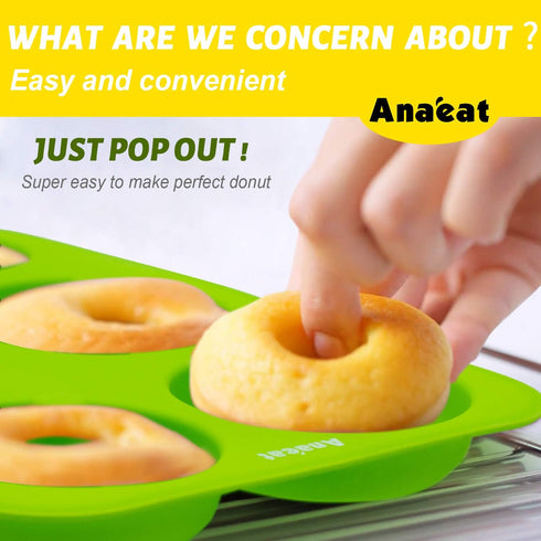 Anaeat 2 Pack Donut Pan Silicone Baking Mold, Just Pop Out! Non-Stick Doughnuts Baking Pans BPA Free for 6 Full-Size Donuts, Muffins, Cake Biscuit Bagels - Easy Clean, Oven, Dishwasher Safe (Green) by Anaeat