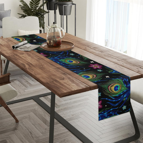 Aglebo 48 Inches 13 48 Inches Peacock Feather Table Runner Washable Table Runners Long Kitchen Dining Table Decoration