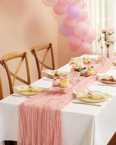 2-Pack 120'' Pureegg Cheesecloth Table Runner, Easter Spring Boho Gauze Table Cloth Decorations for Party, Baby Shower