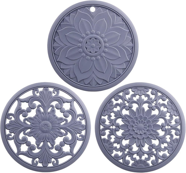 Smithcraft Trivets for Hot Dishes - Silicone Trivet Mats, Multi-use Heat Resistant Mat, Round Trivet Set of 3 Grey