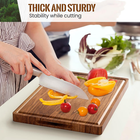 Misawce 20x15x1.2 Inch X-Large Acacia Wood Cutting Board for Kitchen, Reversible Wooden Chopping Board Thick