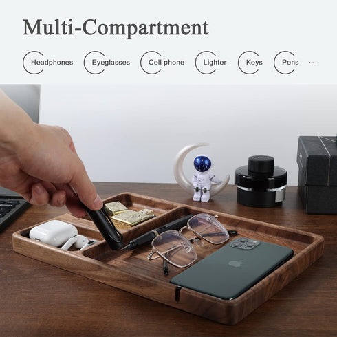 Best Dad Ever Valet Tray - Walnut Wood Nightstand Organizer for Men Women, Catch All Tray for Phone Jewelry Cologne