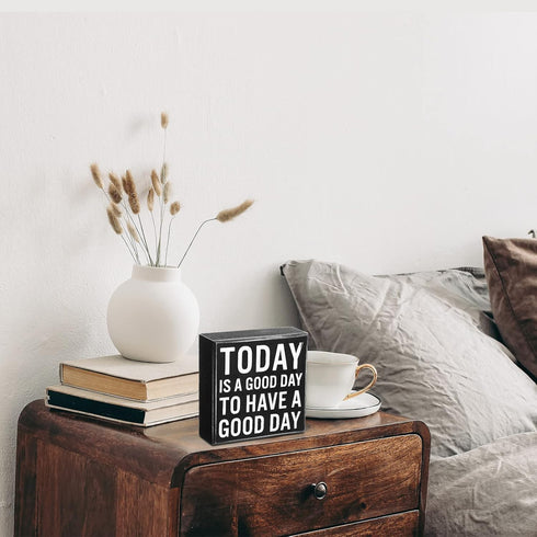 Positive Wood Sign Desk Decor 5x5 Inch, Today Is a Good Day to Have a Good Day, Motivational Gift for Home Office