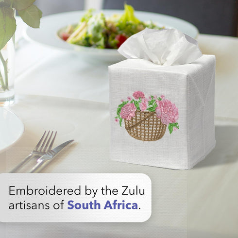 Jacaranda Living Square Tissue Box Cover - Linen/Cotton Fabric, Decorative Cloth Tissue Cube, Duck Egg Blue