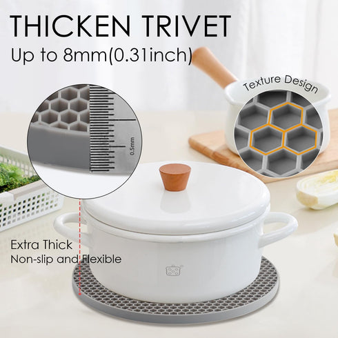 Silicone Trivet Mats - Heat Resistant Pot Holders for Hot Pots and Pans, 4 Pack Gray Trivets for Tables