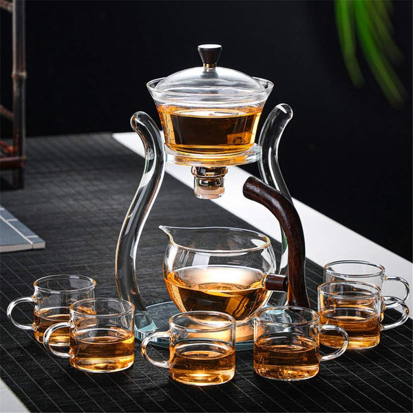 Aoheuo Lazy Kungfu Glass Tea Set Water Diversion Rotating Cover Bowl Semi-Automatic