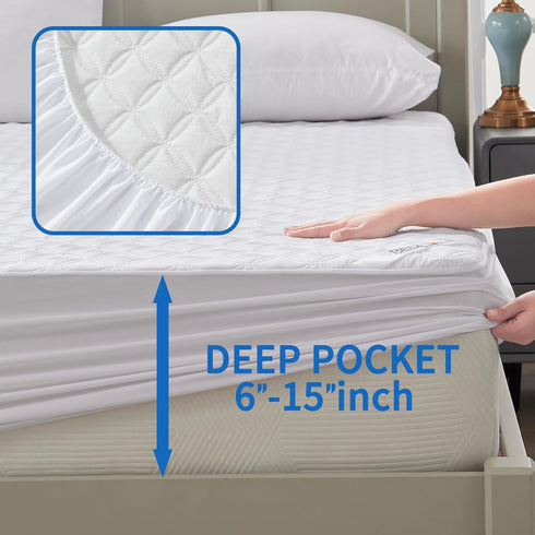 BEDLORE Waterproof Mattress Protector, Twin XL Size Pad with Deep Pocket for 6-15 inches, Soft Breathable Cover (White)