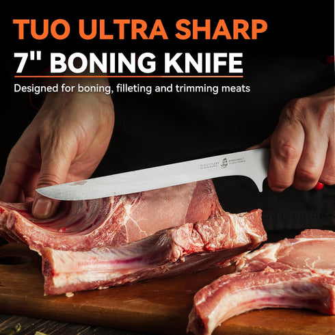 TUO Boning Knife, 7 inch Fillet Knife, German HC Steel Blade for Poultry & Fish, Full Tang Pakkawood Handle, BLACK HAWK