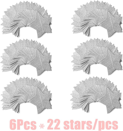 6 Pcs Glitter Silver Star Paper Garland for Christmas Birthday Party Decorations, Sparkling Bunting Banner (50 Feet)