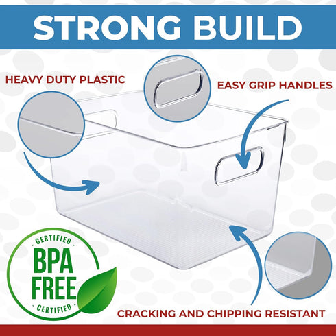 Clear Plastic Storage Bins, Pantry Organizers and Storage Containers for Kitchen, Bathroom, Freezer, Refrigerator