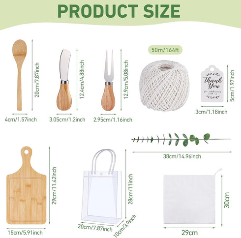 2 Sets) Baby Shower Prizes for Game Winners Bamboo Cheese Board Spoon Fork Butter Spreaders Plaid Towel Thank You Card