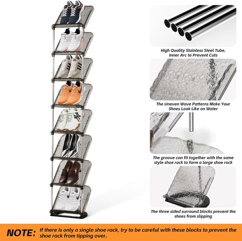 8 10.4" 64.5" 9.8" SMILHELTD Vertical Shoe Rack Tiers Narrow Clear Sneaker Storage Holder Luxurious Slim Tall Organizer