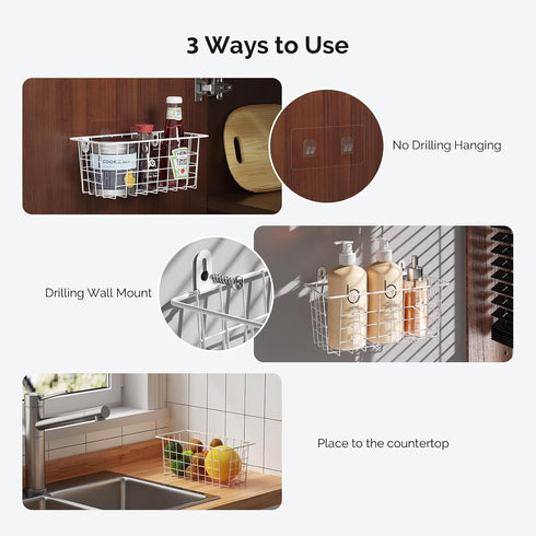 MaraFansie Hanging Kitchen Baskets, Wire Storage Basket Over the Cabinet Door Organizer with Adhesive Strips and