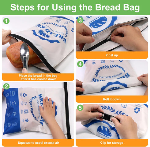 1 Pack 1 Pack) SumDirect Bread Bags for Homemade Breads- Blue Reusable Zipper Bread Bags for Sourdough, Large Freezer