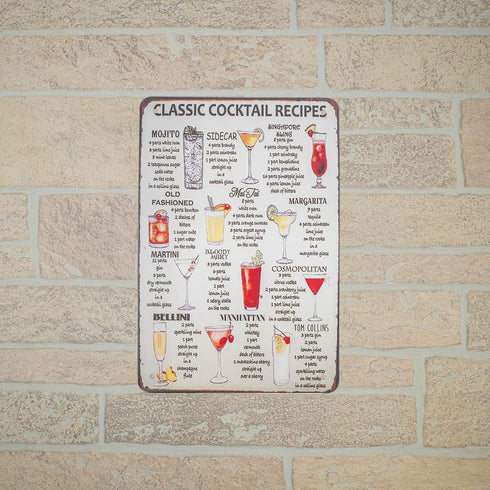 Treasure Gurus 8x12 Metal Retro Classic Alcohol Liquor Cocktail Recipes Wall Sign, Home Bar Decor
