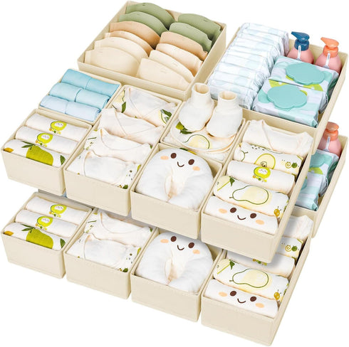 DIMJ Drawer Organizer Clothes 15 Pack - Foldable Baby Organizers and Storage