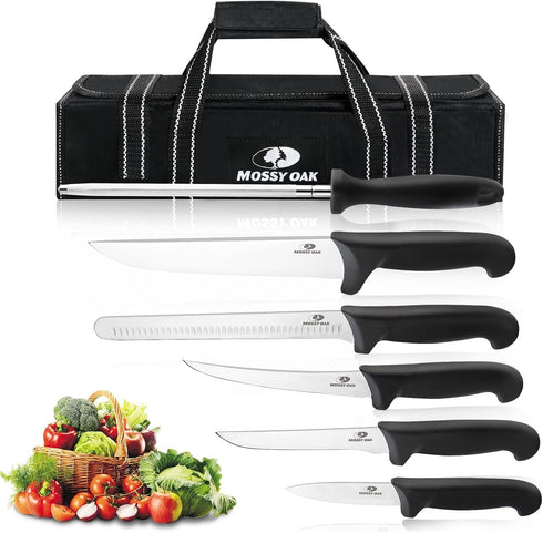 Mossy Oak 6 PCS Kitchen Knife Set - Sharp Stainless Steel Chef Knives with Roll Bag, Practical Gifts for Cooking Lovers.
