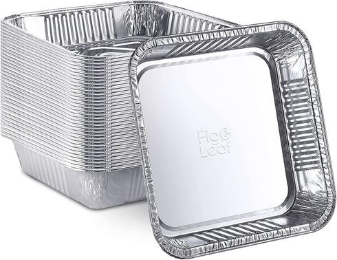 Fig & Leaf (20 Pack) 7” x 7” Square Baking Cake Pans, Disposable Aluminum Foil Tins for Roasting Cooking