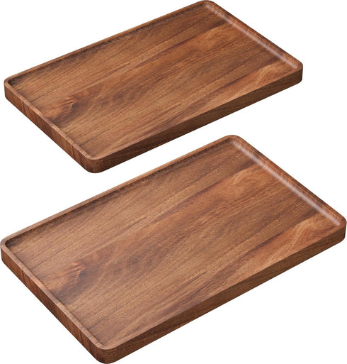VERTORGAN 2 Pack Acacia Wood Serving Tray,15.8x9.8 Inch Decorative Trays Platter for