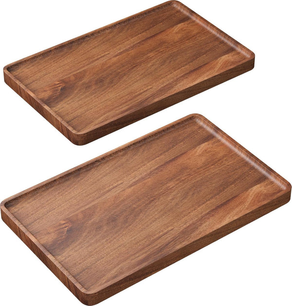 VERTORGAN 2 Pack Acacia Wood Serving Tray,15.8x9.8 Inch Decorative Trays Platter for