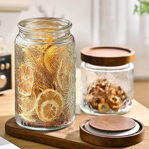 Yiluokuang 34 OZ Set Counter Airtight Glass Storage Jar with Bamboo Lid - Vintage Glass Jar Vintage Food Containers