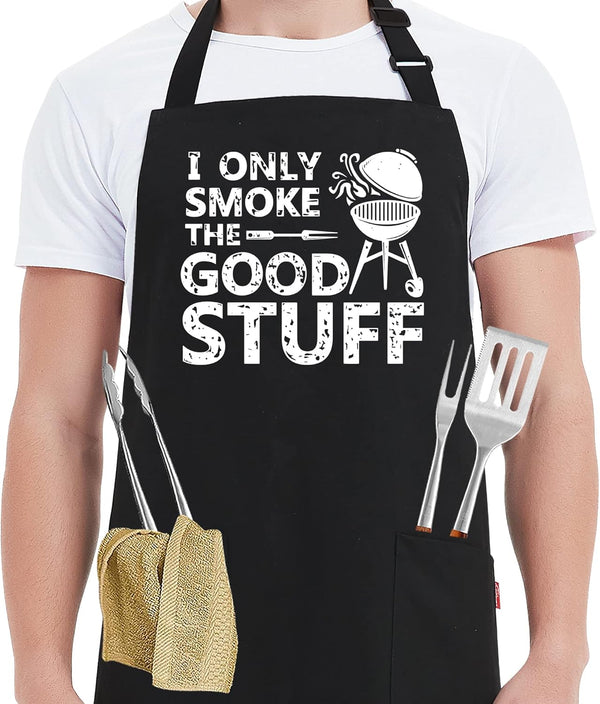 Funny Grill Aprons for Men - I Only Smoke the Good Stuff, Chef Cooking Grilling BBQ Aprons with 2 Pockets