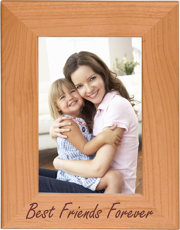 CustomGiftsNow Best Friends Forever Engraved Natural Alder Wood Picture Frame - 4x6-inch Vertical Tabletop/Hanging