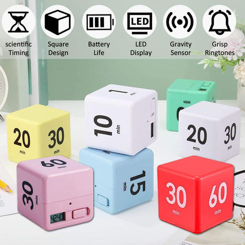 DQDEDIAN 15 20 30 60 Countdown Settings Cube Timer, Kids Timer with Gravity Sensor Flip Mins for ADHD, Time Management