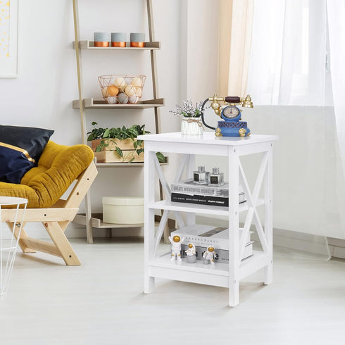 ZENY End Table, Sofa Side End Storage Shelf, Versatile X-Design Wooden Side Table, Living Room, Bedroom, Office