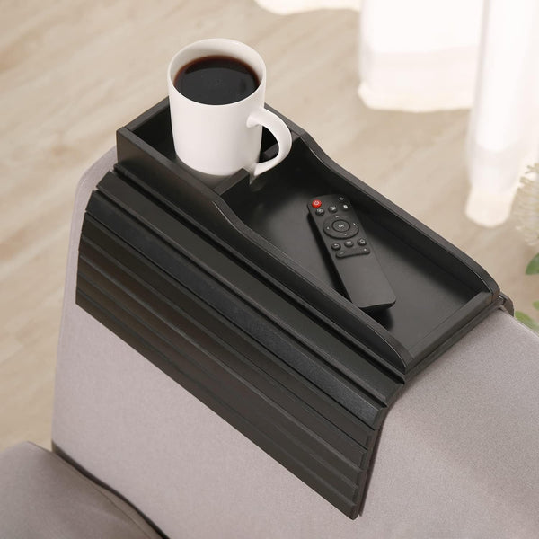 GEHE Natural Bamboo Couch Cup Holder, Anti Falling Armrest Tray for Drinks, Snacks, Remote, and Cellphone