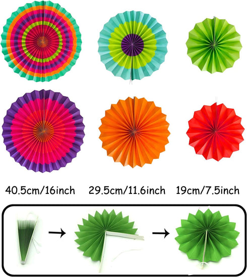 ZERODECO Party Decoration, 21 Pcs Multi-color Hanging Paper Fans, Pom Poms, Garlands, Polka Dot & Triangle Bunting Flags