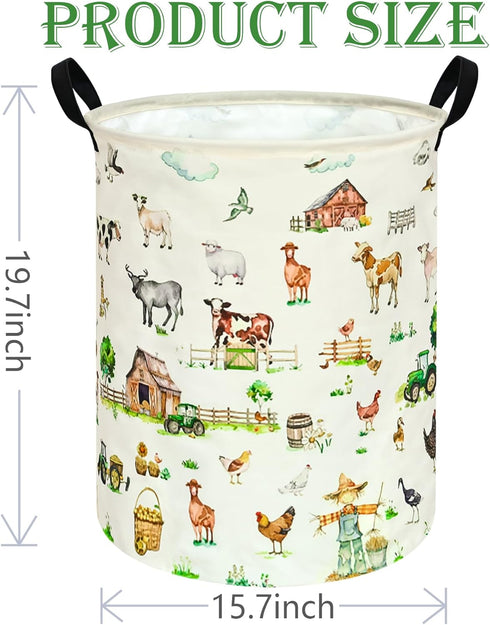 ACMUUNI 19.7 Inch Farm Pattern Round Laundry Clothes Hamper Laundry Basket with Handles,Storage Organizer Bins Laundry