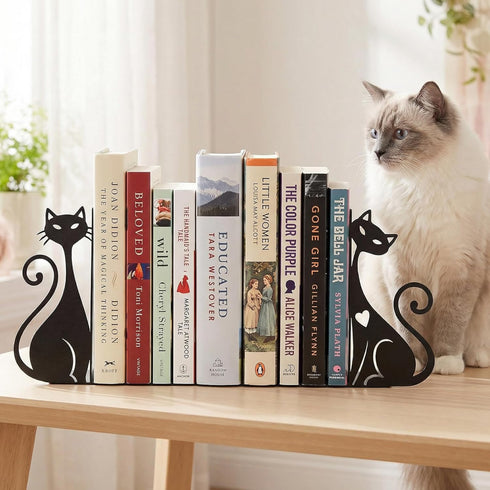 Set 2 Atomic Cat Metal Bookends of Cute Book Ends for Shelves Bookshelf Decorative Objects Home Office Desk Bookshelf