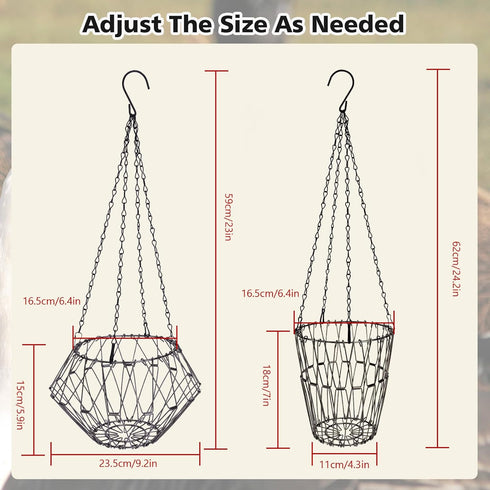 2PCS Hanging Chicken Feeder, Chicken Toys for Coop, Foldable Large Poultry Vegetable Fruits Feeder Basket with Hanging