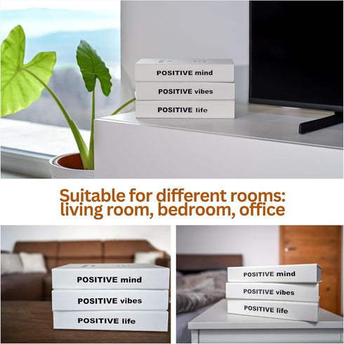Generic Set 3 Tadome Fake Books for Decoration & Hidden Storage - of 'Positive Mind, Vibes & Life' White PU Leather