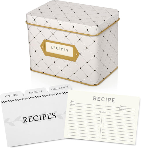 Jot & Mark Recipe Card Gift Box: 50 4x6 inch Cards with 14 Dividers in a Decorative Floral Tin Box