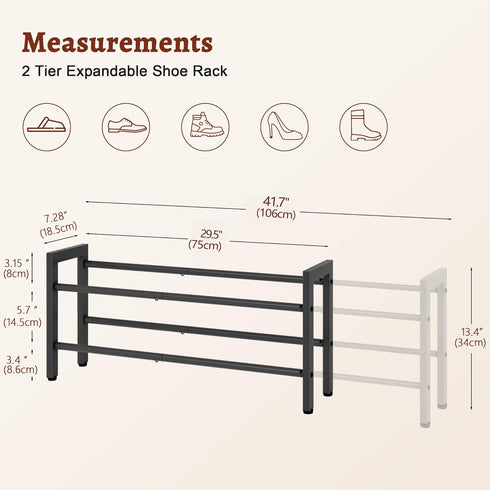 2-Tier Closet FAVOOSTY Expandable Shoe Rack, Adjustable Shoe Shelf Storage Organizer Space Saving Metal Free Standing