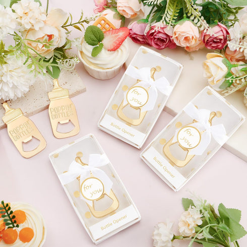 50 PCS Golden Baby Bottle Openers for Baby Shower Favors Gifts,Poppin Bottle Baby Shower,Bottle Opener for Guests